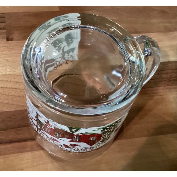 Vintage Set Of 4 Libbey Currier & Ives Christmas Glass Mugs Winter Snow Scene - Picture 11 of 11